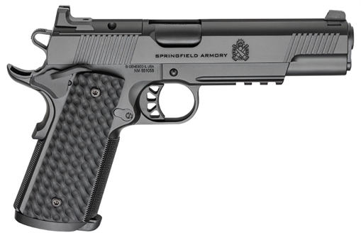 Picture of Springfield Tactical Response Pistol, Semi-automatic, 1911, Metal Frame Pistol with Rail, Full Size, 9MM, 5" Match Grade Barrel, Cerakote Finish, Black, AOS Optic Cut, VZ Grips Hydra G10 Grips, Front Tritium and Black Rear Sight, 9 Rounds, 3 Magazines PC9129LRAOS