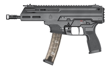 Picture of Springfield Kuna, Semi-automatic Pistol, 9MM, 6" Threaded Barrel, 1/2x28 Thread Pitch, Roller Delayed, MLOK Handguard, Picatinny Receiver End Plate, Anodized Finish, Black, 30 Rounds, 2 Magazines, Includes Front and Rear Flip Up Sights KN9069B