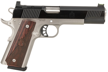 Picture of Springfield Armory 1911 Ronin 10mm Auto 8+1, 5" Stainless Match Grade Steel Barrel, Blued Serrated Carbon Steel Slide, Stainless Steel Steel Frame w/Beavertail, Crossed Cannon Wood Grip PX9121LAOS