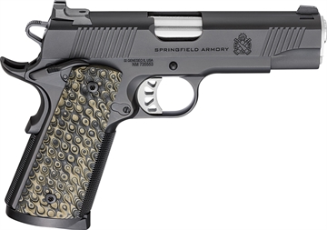 Picture of Springfield Tactical Response Pistol, Classic, Semi-automatic, 1911, Metal Frame Pistol, Commander Size, 45 ACP, 4.25" Match Grade Barrel, Cerakote Finish, Black, VZ Grips Hydra G10 Grips, Tactical Rack 3-Dot Tritium Night Sights, 8 Rounds, 3 Rounds PC9124