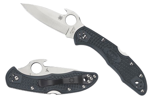 Picture of Spyderco Delica4, 2.9" Folding Knife, Clip Point, Plain Edge, VG10/Satin, Gray FRN, Emerson Wave/Circle Thumb Hole/Pocket Clip C11PGYW