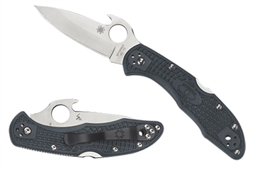 Picture of Spyderco Delica4, 2.9" Folding Knife, Clip Point, Plain Edge, VG10/Satin, Gray FRN, Emerson Wave/Circle Thumb Hole/Pocket Clip C11PGYW