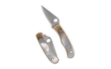 Picture of Spyderco Bug, Folding Knife, 1.25" Drop Point Blade, 2.91" Overall Length, 12C27 Blade Steel, Plain Edge, Satin Finish, Silver, Silver Abalone Handle, Slipjoint Lock C133AP