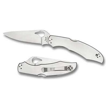 Picture of Spyderco Byrd Cara Cara 2 3.75" Folding Spear Point Plain 8Cr13MoV SS Blade Stainless Steel Handle Includes Pocket Clip BY03P2