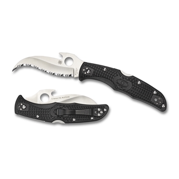 Picture of Spyderco Matriarch 2 3.57" Folding Reverse S Serrated Satin VG-10 SS Blade/Black Bi-Directional Texturing FRN Handle Includes Pocket Clip C12SBK2W