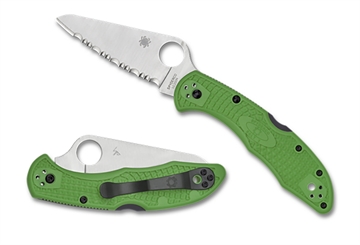 Picture of Spyderco Salt 2 3" Folding Clip Point Serrated H1 Steel Blade Green Bi-Directional Texturing FRN Handle Includes Pocket Clip C88FSGR2