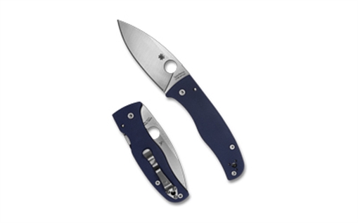 Picture of Spyderco Bodacious, Folding Knife, 3.63" Leaf-Shaped Blade, 8.27" Overall Length, CPM SPY27 Blade Steel, Plain Edge, Satin Finish, Silver, Blue G-10 Handle, Compression Lock C263GPCBL