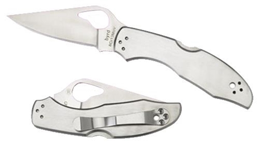 Picture of Spyderco Byrd Meadowlark 2 2.93" Folding Clip Point Plain 8Cr13MoV SS Blade Satin Stainless Steel Handle BY04P2