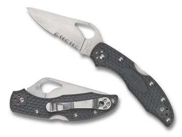 Picture of Spyderco Byrd Meadowlark 2 Lightweight 2.87" Folding Drop Point Part Serrated 8Cr13MoV SS Blade Black Textured FRN Handle Includes Pocket Clip BY04PSBK2
