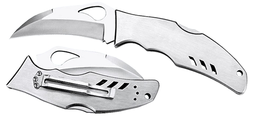 Picture of Spyderco Byrd Crossbill 3.50" Folding Hawkbill Plain 8Cr13MoV SS Blade, Stainless Steel Handle Includes Pocket Clip BY07P