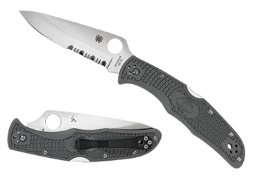 Picture of Spyderco Endura 4 Lightweight 3.75" Folding Part Serrated Satin VG-10 SS Blade/Foliage Green Bi-Directional Texturing FRN Handle Includes Pocket Clip C10PSFG