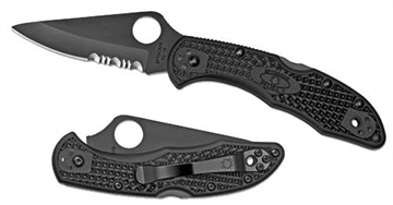 Picture of Spyderco Delica 4 Lightweight 2.88" Folding Part Serrated Black TiCN VG-10 SS Blade/Black Textured FRN Handle Includes Pocket Clip C11PSBBK