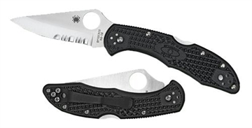 Picture of Spyderco Delica 4 2.88" Folding Drop Point Serrated VG-10 SS Blade/Black Textured FRN Handle Includes Pocket Clip C11SBK