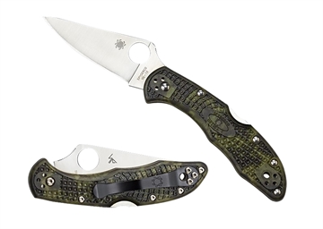 Picture of Spyderco Delica 4 Lightweight 2.90" Folding Plain Satin VG-10 SS Blade/Zome Green Bi-Directional Texturing FRN Handle Includes Pocket Clip C11ZFPGR