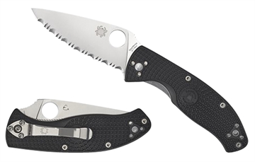 Picture of Spyderco Tenacious Lightweight 3.39" Folding Plain Satin 8Cr13MoV SS Blade/Black Bi-Directional Texturing FRN Handle Includes Pocket Clip C122PBK