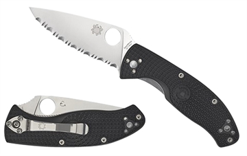 Picture of Spyderco Tenacious Lightweight 3.39" Folding Part Serrated Satin 8Cr13MoV SS Blade/Black Bi-Directional Texturing FRN Handle Includes Pocket Clip C122PSBK