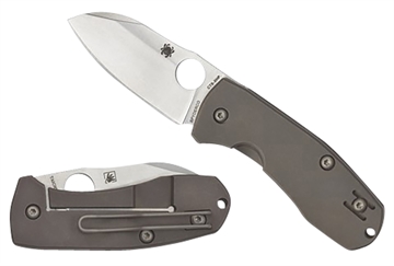 Picture of Spyderco Techno 2 2.52" Folding Sheepsfoot Plain CTS XHP Steel Blade/Matte Stonewashed Titanium Handle Includes Pocket Clip C158TIP2