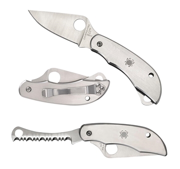 Picture of Spyderco Clipitool Silver Stainless Steel Folding 8Cr13MoV SS 4.57"/4.59" Long Part Serrated Blade Stainless Steel Handle Features Screwdriver/Opener C176P&S