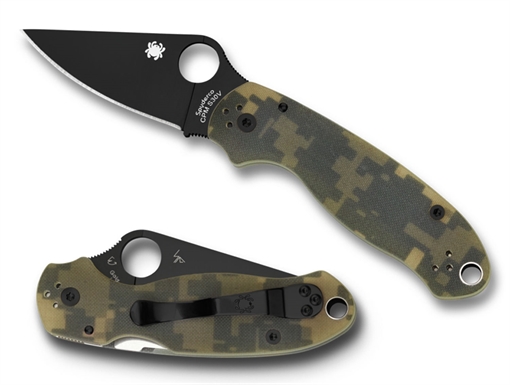 Picture of Spyderco Para 3 2.95" Folding Drop Point Plain Black DLC CPM S30V SS Blade Camo G10 Handle Includes Pocket Clip C223GPCMOBK