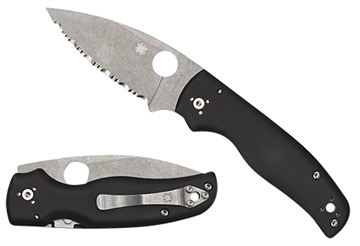 Picture of Spyderco Shaman 3.58" Folding Plain Stonewashed CPM S30V SS Blade/Black Textured G10 Handle Includes Pocket Clip C229GP