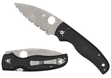 Picture of Spyderco Shaman 3.58" Folding Serrated Stonewashed CPM S30V SS Blade/ Black Textured G10 Handle Includes Pocket Clip C229GS