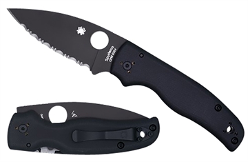 Picture of Spyderco Shaman 3.58" Folding Serrated Black DLC CPM S30V SS Blade/Black Textured G10 Handle Includes Pocket Clip C229GSBK