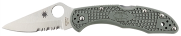 Picture of Spyderco C33PSFG Delica 4 Lightweight 2.88" Folding Drop Point Part Serrated VG-10 SS Blade Foliage Green Bi-Directional Texturing FRN Handle Includes Pocket Clip C11PSFG
