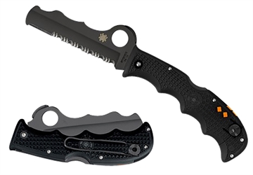 Picture of Spyderco Assist Lightweight 3.69" Folding Part Serrated Black DLC VG-10 SS Blade/Black Textured FRN Handle Includes Glass Breaker/Pocket Clip C79PSBBK