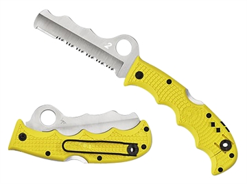 Picture of Spyderco Assist Salt Lightweight 3.68" Folding Part Serrated H2 Steel Blade/Yellow Bi-Directional Texturing FRN Handle Includes Glass Breaker/Pocket Clip C79PSYL