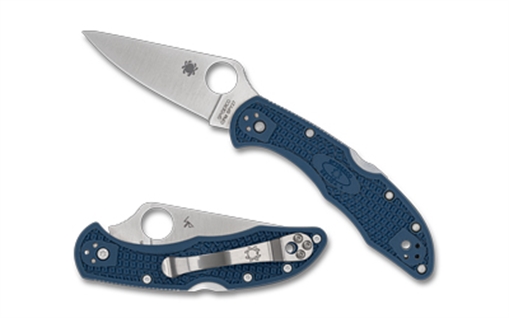 Picture of Spyderco Delica 4, Folding Knife, 2.9" Drop Point Blade, 7.11" Overall Length, CPM SPY27 Blade Steel, Plain Edge, Satin Finish, Silver, Cobalt Blue FRN Handle, Back Lock C11PCBL