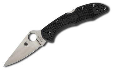 Picture of Spyderco Delica4, Lightweight, Folding Knife, 2.875" Blade, Clip Point, Plain Edge, VG10/Satin Finish, Kraton Handle, Circle Thumb Hole/Pocket Clip C11FPBK