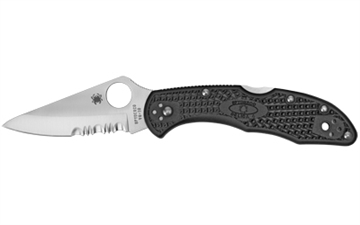 Picture of Spyderco Delica 4 2.88" Folding Drop Point Part Serrated VG-10 SS Blade, Black Textured FRN Handle, Includes Pocket Clip C11PSBK