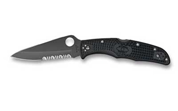 Picture of Spyderco Endura 4 Lightweight 3.75" Folding Clip Point Part Serrated Black TiCN VG-10 SS Blade Black Textured FRN Handle Includes Pocket Clip C10PSBBK