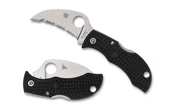 Picture of Spyderco Manbug Hawkbill, Folding Knife, 1.84" Hawkbill Blade, SpyderEdge, VG-10 Blade Steel, 4.31" Overall Length, Back Lock, Satin Finish, Silver Blade, Black FRN Handle MBKHBS