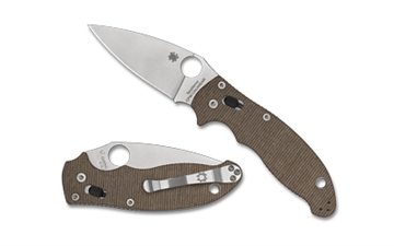 Picture of Spyderco MANIX 2, Folding Knife, Plain Edge, Brown Canvas Micarta Handle, Satin Finish, Silver, 3.37" Blade Length, CPM CRU-WEAR Steel C101MPCW2