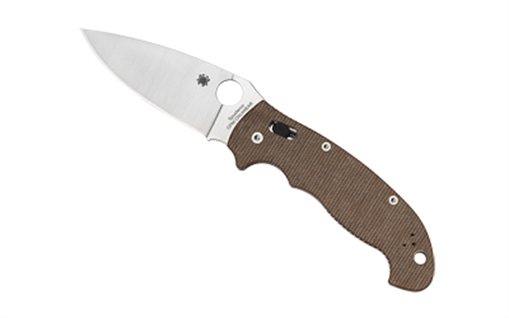 Picture of Spyderco MANIX 2 XL, Folding Knife, Plain Edge, Brown Canvas Micarta Handle, Satin Finish, Silver, 3.85" Blade, CPM CRU-WEAR Steel C95MPCW2