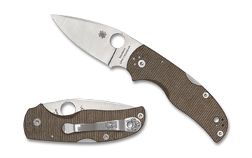 Picture of Spyderco Native 5, Folding Knife, 2.95" Drop Point Blade, CPM CRU-WEAR Blade Steel, 6.95" Overall Length, Back Lock, Satin Finish, Silver Blade, Brown Canvas Micarta Handle C41MPCW5