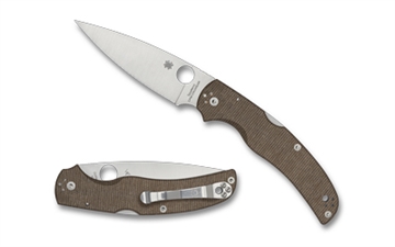 Picture of Spyderco NATIVE CHIEF, Folding Knife, 4.08" Drop Point Blade, CPM CRU-WEAR Blade Steel, 9.08" Overall Length, Back Lock, Satin Finish, Silver, Brown Canvas Micarta Handle C244MPCW