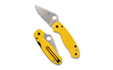 Picture of Spyderco PARA 3 Salt, Folding Knife, 2.93" Clip Point Blade, CPM Magnacut, Compression Lock, SpyderEdge Serrations, Satin Finish, Silver Blade, Yellow FRN Handle C223SYL