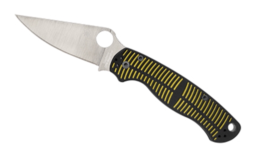 Picture of Spyderco Para Military 2 Salt, Folding Knife, Plain Edge, Satin Finish, Silver Blade, Black and Yellow G10 Handle, 3.45" Blade, CPM MagnaCut Steel C81GBKYLMCP2