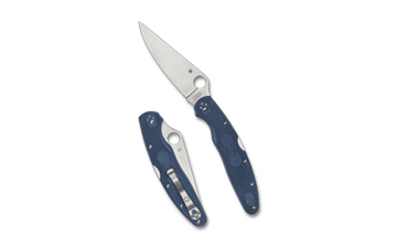 Picture of Spyderco Police 4 Lightweight, Folding Knife, 4.38" Drop Point Blade, 9.97" Overall Length, CPM SPY 27 Blade Steel, Plain Edge, Satin Finish, Silver, Blue FRN Handle, Back Lock C07PCBL4