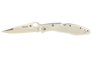 Picture of Spyderco Police, 4.125" Folding Knife, Clip Point, Plain Edge, VG10/Satin, Stainless, Circle Thumb Hole/Pocket Clip C07P
