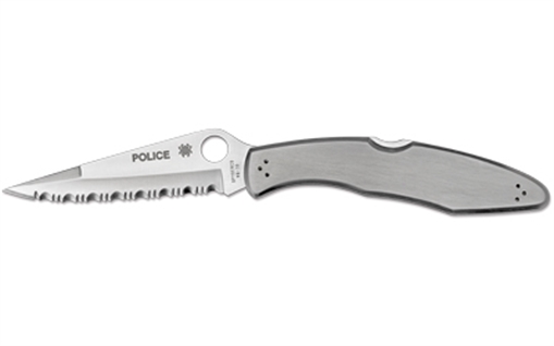 Picture of Spyderco Police 4.13" Folding Spear Point Part Serrated VG-10 SS Blade Stainless Steel Handle Includes Pocket Clip C07S