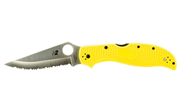 Picture of Spyderco Stretch 2 Lightweight Salt, Folding Knife, SpyderEdge Serrations, Yellow FRN Handle, Satin Finish, Silver, 3.95" Blade Length, H-2 Steel C258SYL