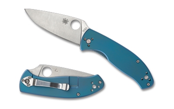 Picture of Spyderco Tenacious, Folding Knife, 3.35" Drop Point Blade, 8Cr13MoV Blade Steel, 7.74" Overall Length, R.I.L. Lock, Satin Finish, Silver Blade, Blue Titanium Handle C122TIBLP