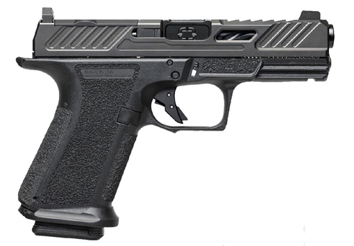 Picture of Shadow Systems MR920 Elite, Striker Fired, Semi-automatic, Polymer Frame Pistol, Compact, Massachusetts Compliant, 9MM, 4" Black Spiral and Fluted Barrel, Nitride Finish Elite Slide, Black, Optics Ready, Flat Faced Trigger, Trigger Safety, Tritium Front Night Sight, 10 Rounds, 2 Magazines SS-1086