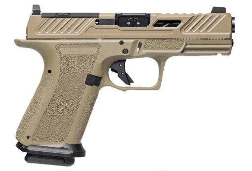 Picture of Shadow Systems MR920 Elite, Striker Fired, Semi-automatic, Polymer Frame Pistol, Compact, Massachusetts Compliant, 9MM, 4" Black Spiral and Fluted Barrel, Nitride Finish Elite Slide, Flat Dark Earth, Optics Ready, Flat Faced Trigger, Trigger Safety, Tritium Front Night Sight, 10 Rounds, 2 Magazines SS-1088