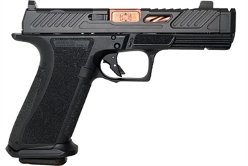 Picture of Shadow Systems XR920P, Striker Fired, Semi-automatic Pistol, 9MM, 4.2" Bronze Spiral Fluted Compensated Barrel, Polymer Frame, Nitride Finish, Black, Front Tritium Sight, Trigger Safety, 17 Rounds, 2 Magazines SS-3211 SS3211