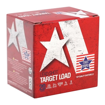 Picture of Star and Stripes Target Load Shotshells 20ga 2-3/4" 7/8oz #8 1200 fps 25/ct CT82408