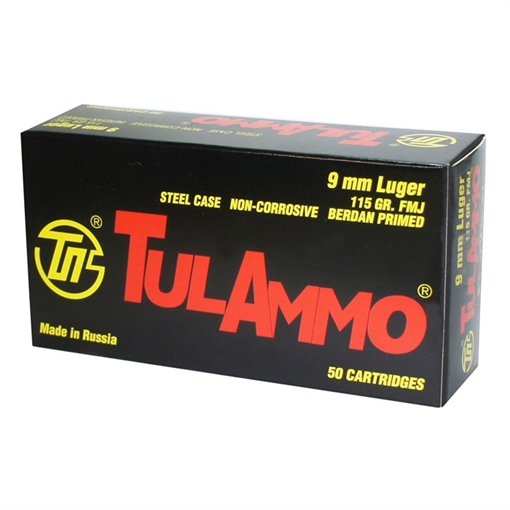 Picture of TULA HANDGUN AMMO NEW MFG AMO 9MM 115GR FMJ STEEL CASE 50RD 814950011531-CS TA919150